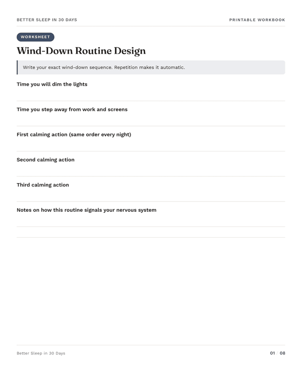 Workbook page: wind-down routine worksheet